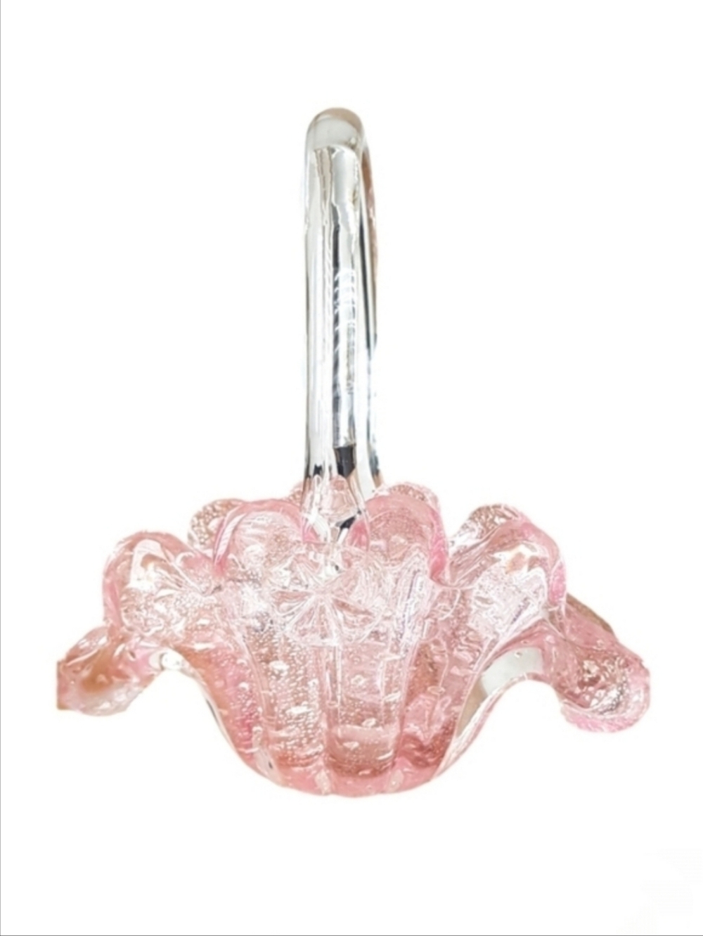 Vintage Murano AVeM Sticker Bullicante Art Glass Pink Basket